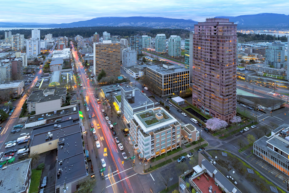 Vistas aéreas de Robson Street de Vancouver