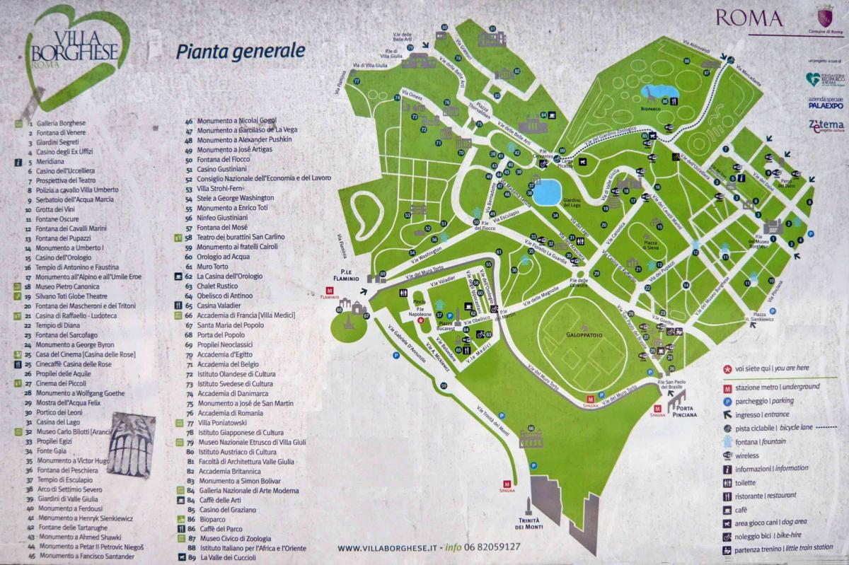 Villa Borghese Gardens Map